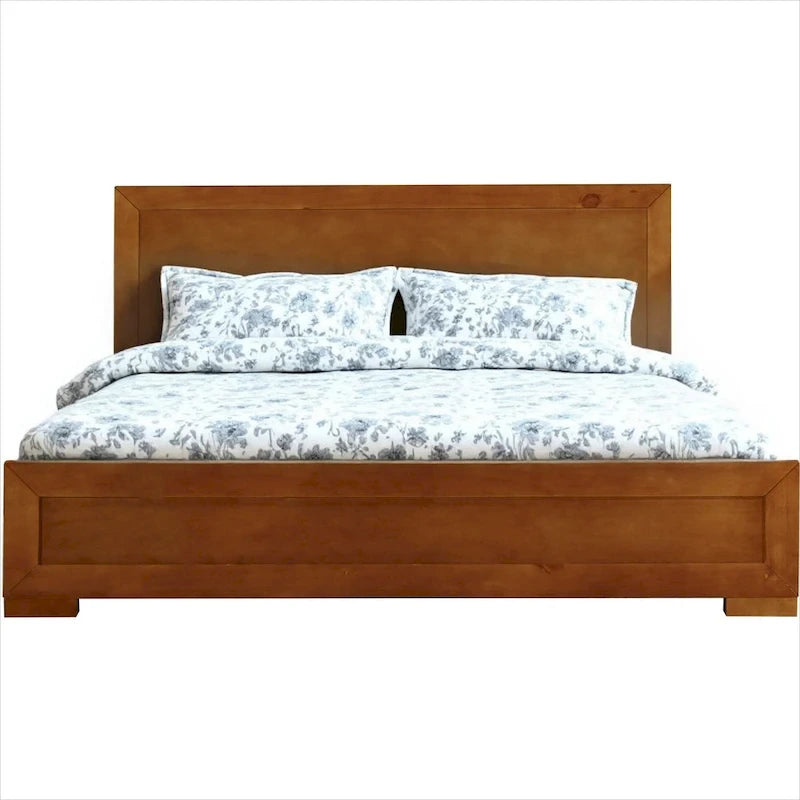 Base de cama King de madera maciza con cabecero y piecero de roble