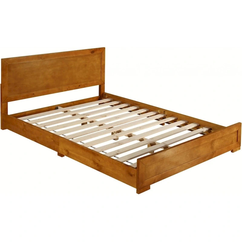 Base de cama King de madera maciza con cabecero y piecero de roble