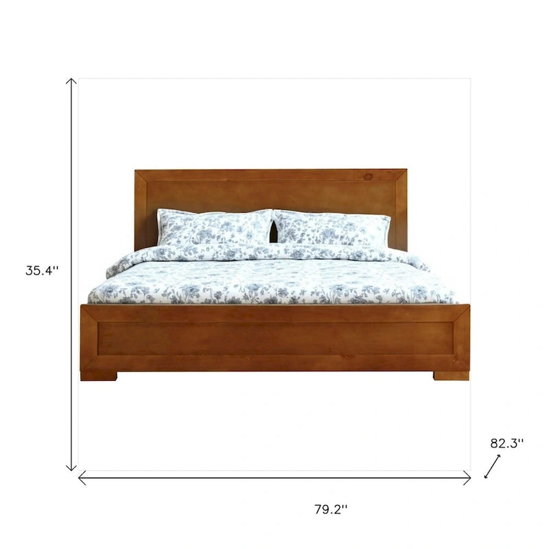 Base de cama King de madera maciza con cabecero y piecero de roble