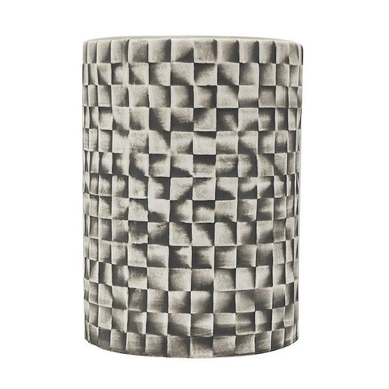 Taburete/Mesa de Cerámica con Patrón de Bloques Geométricos, Gris