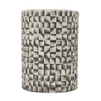 Taburete/Mesa de Cerámica con Patrón de Bloques Geométricos, Gris