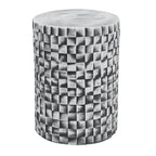 Taburete/Mesa de Cerámica con Patrón de Bloques Geométricos, Gris