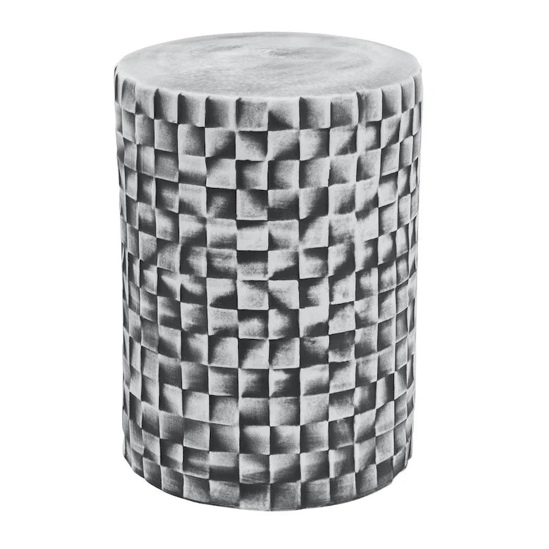 Taburete/Mesa de Cerámica con Patrón de Bloques Geométricos, Gris