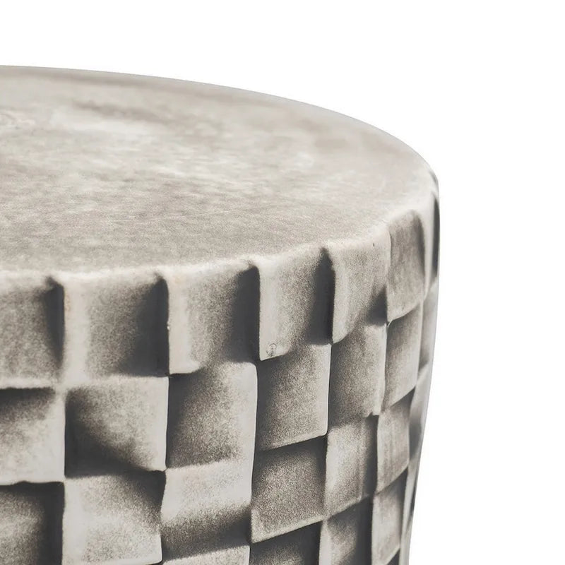 Taburete/Mesa de Cerámica con Patrón de Bloques Geométricos, Gris