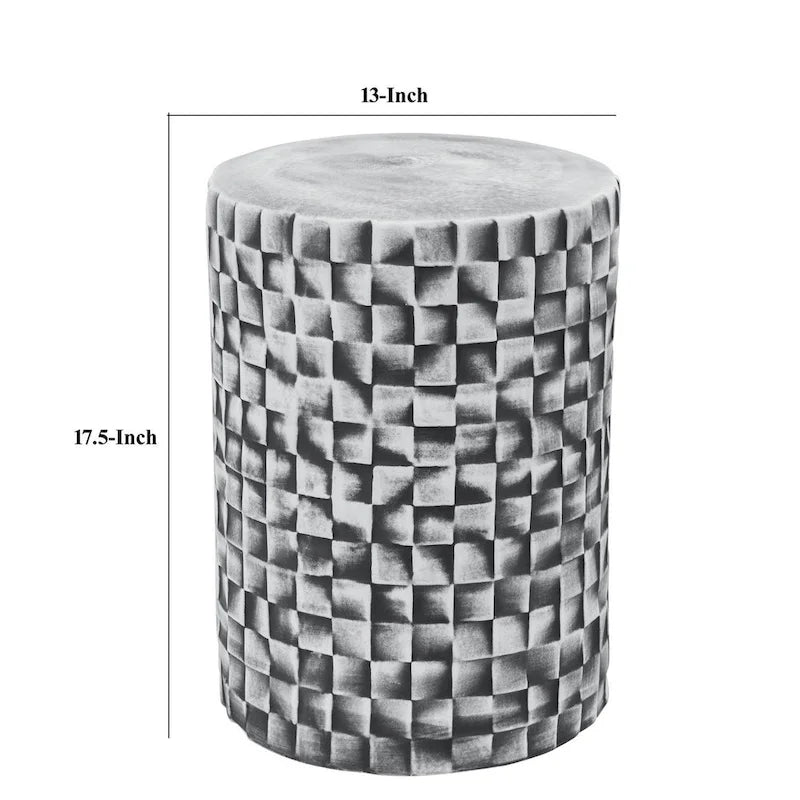 Taburete/Mesa de Cerámica con Patrón de Bloques Geométricos, Gris