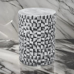 Taburete/Mesa de Cerámica con Patrón de Bloques Geométricos, Gris