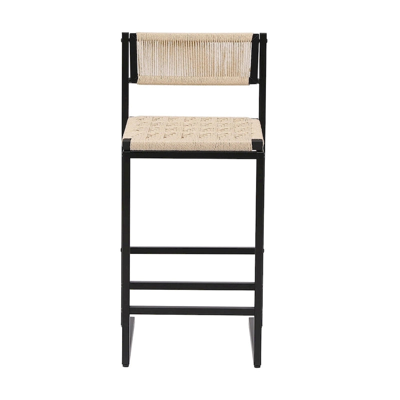 Juego de 2 Taburetes de Bar con Asiento Tejido de Cuerda de Papel y Estructura Metálica