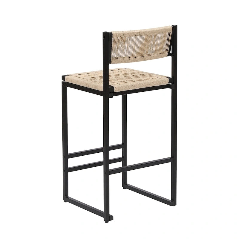 Juego de 2 Taburetes de Bar con Asiento Tejido de Cuerda de Papel y Estructura Metálica