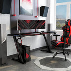 Escritorio Gaming de 67 Pulgadas con Luces LED, Puertos USB y Superficie de Fibra de Carbono