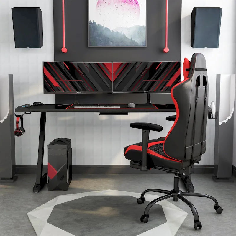 Escritorio Gaming de 67 Pulgadas con Luces LED, Puertos USB y Superficie de Fibra de Carbono