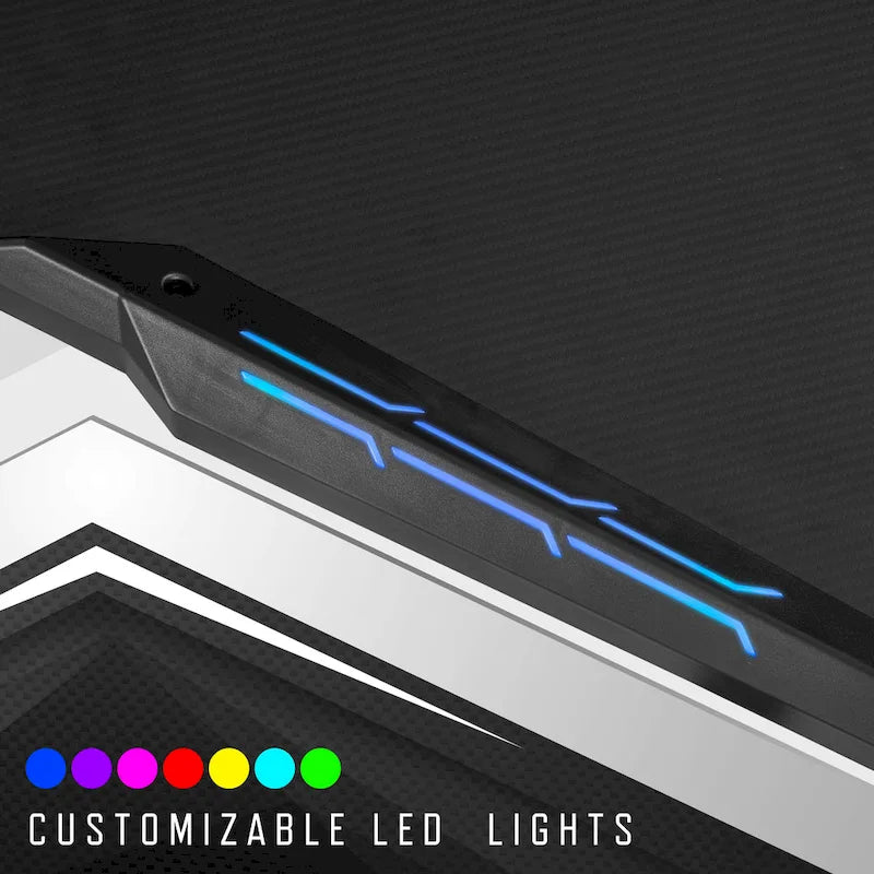 Escritorio Gaming de 67 Pulgadas con Luces LED, Puertos USB y Superficie de Fibra de Carbono
