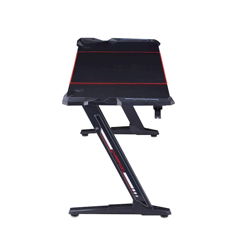 Escritorio Gaming de 67 Pulgadas con Luces LED, Puertos USB y Superficie de Fibra de Carbono