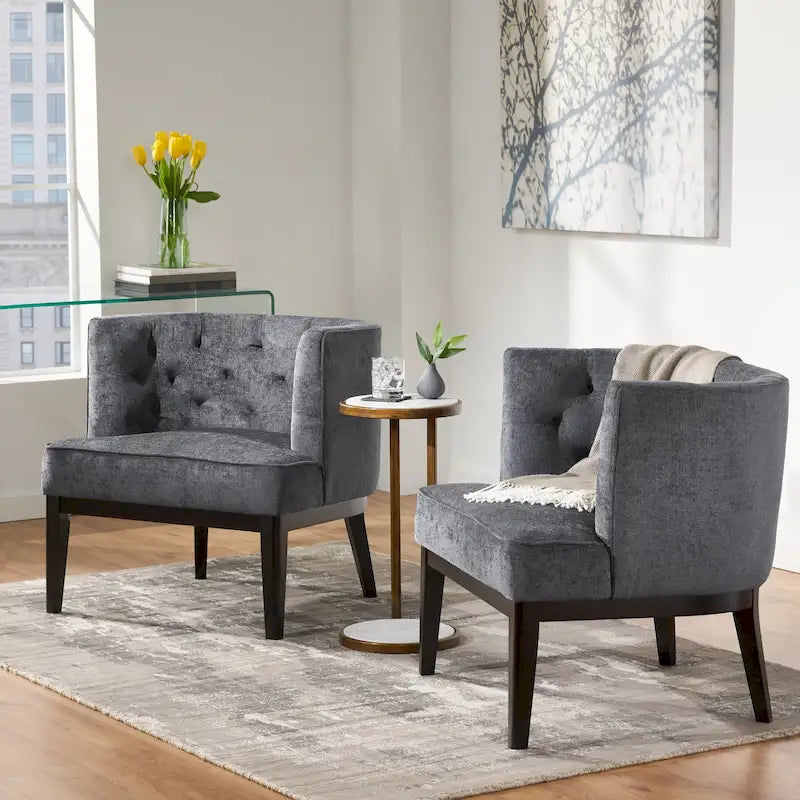 Juego de 2 sillones decorativos tipo barril tapizados – Tela o piel sintética