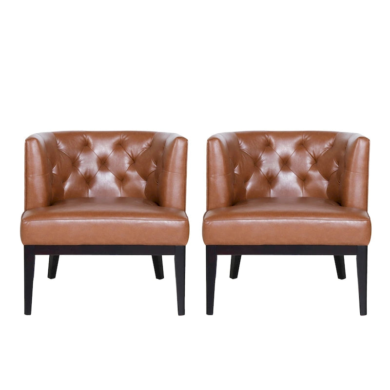 Juego de 2 sillones decorativos tipo barril tapizados – Tela o piel sintética