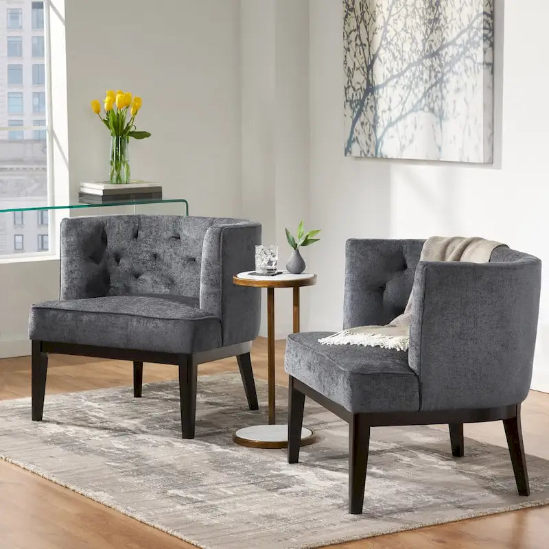 Juego de 2 sillones decorativos tipo barril tapizados – Tela o piel sintética