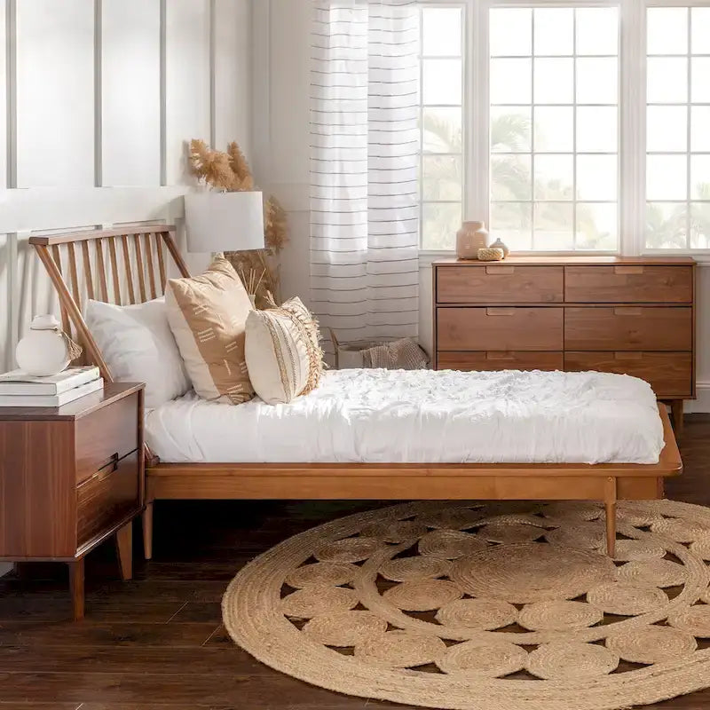 Cama de plataforma con husillos de madera maciza
