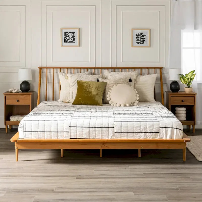 Cama de plataforma con husillos de madera maciza
