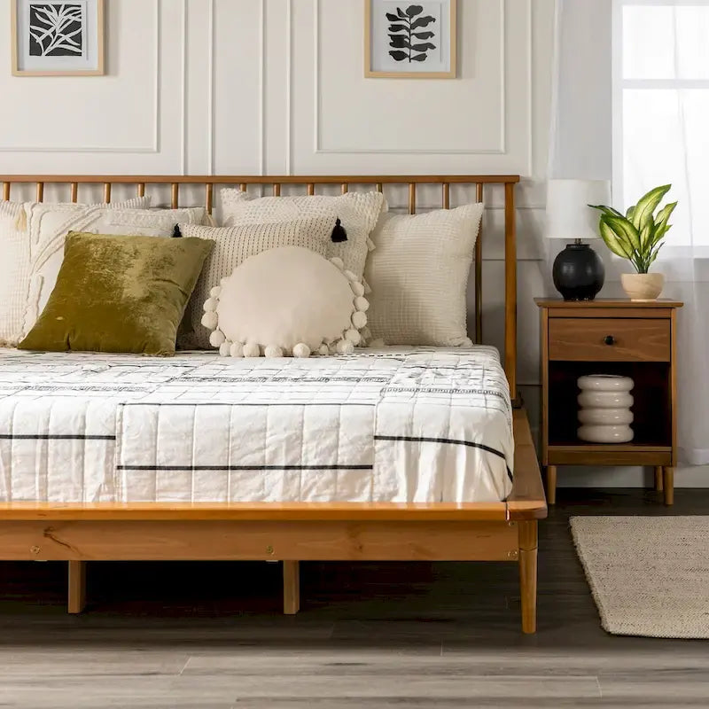 Cama de plataforma con husillos de madera maciza