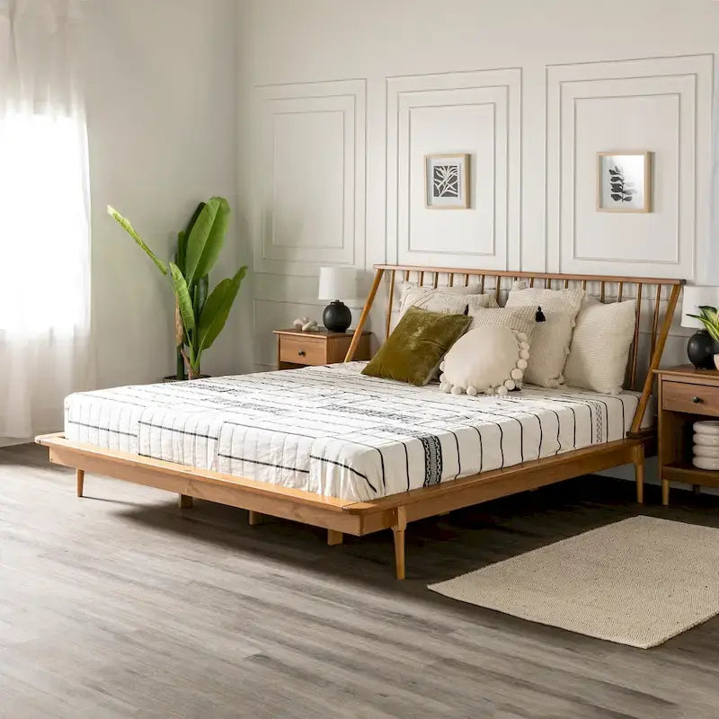 Cama de plataforma con husillos de madera maciza