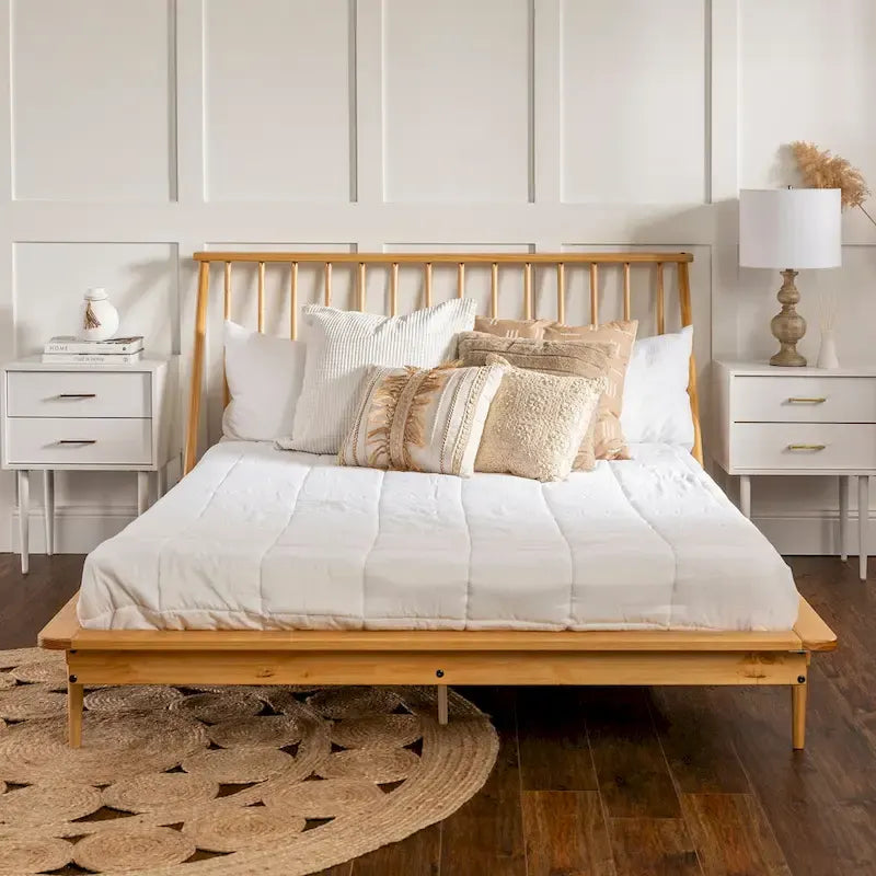 Cama de plataforma con husillos de madera maciza