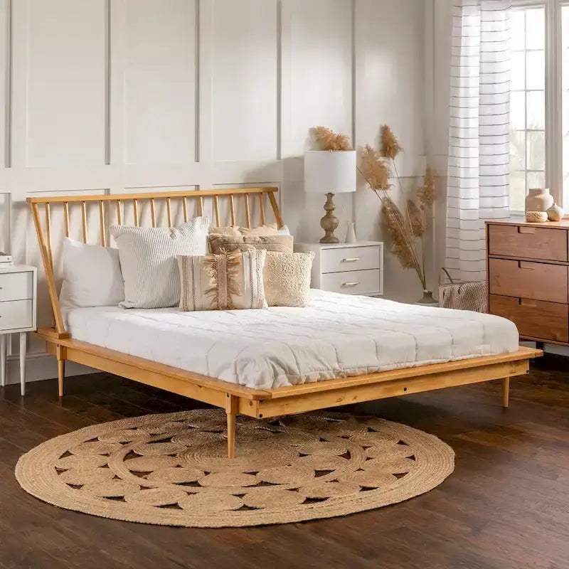 Cama de plataforma con husillos de madera maciza