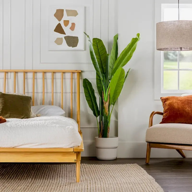 Cama de plataforma con husillos de madera maciza