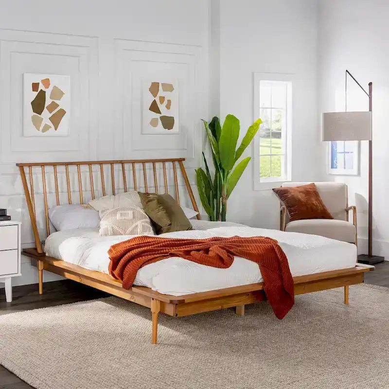 Cama de plataforma con husillos de madera maciza