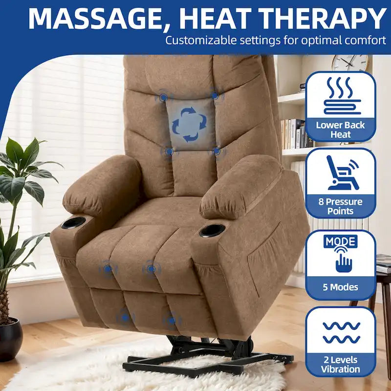 Sillón reclinable elevador eléctrico con masaje y calor