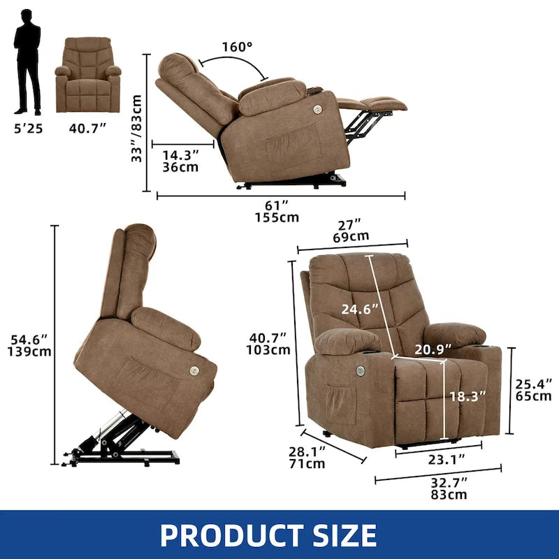 Sillón reclinable elevador eléctrico con masaje y calor
