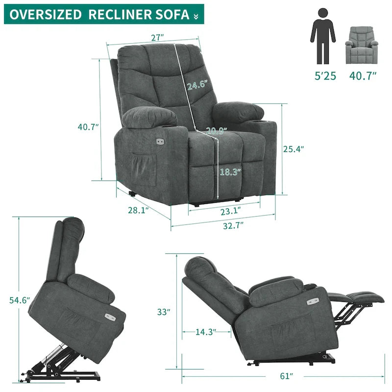 Sillón reclinable elevador eléctrico con masaje y calor