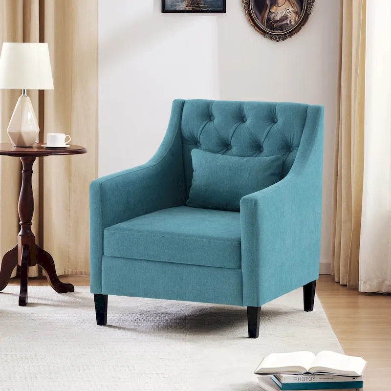 Sillón tapizado auxiliar con reposapiés – Disponible en azul, verde azulado oscuro y beige
