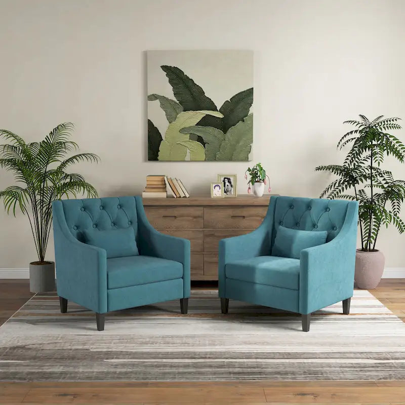 Sillón tapizado auxiliar con reposapiés – Disponible en azul, verde azulado oscuro y beige