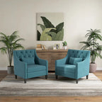 Sillón tapizado auxiliar con reposapiés – Disponible en azul, verde azulado oscuro y beige