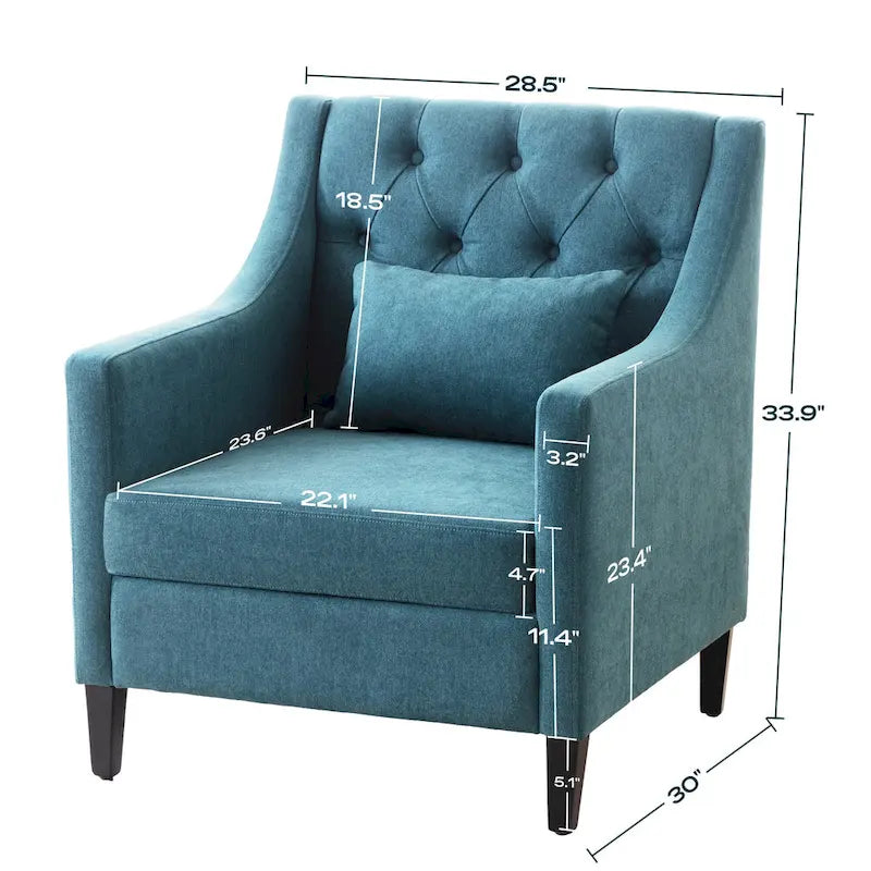 Sillón tapizado auxiliar con reposapiés – Disponible en azul, verde azulado oscuro y beige