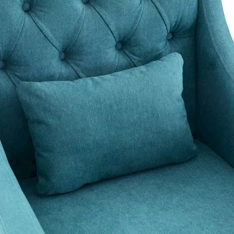 Sillón tapizado auxiliar con reposapiés – Disponible en azul, verde azulado oscuro y beige