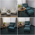 Sillón tapizado auxiliar con reposapiés – Disponible en azul, verde azulado oscuro y beige