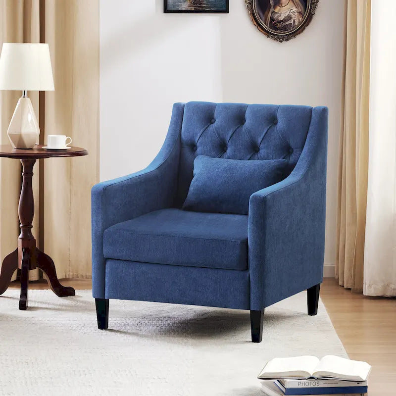 Sillón tapizado auxiliar con reposapiés – Disponible en azul, verde azulado oscuro y beige