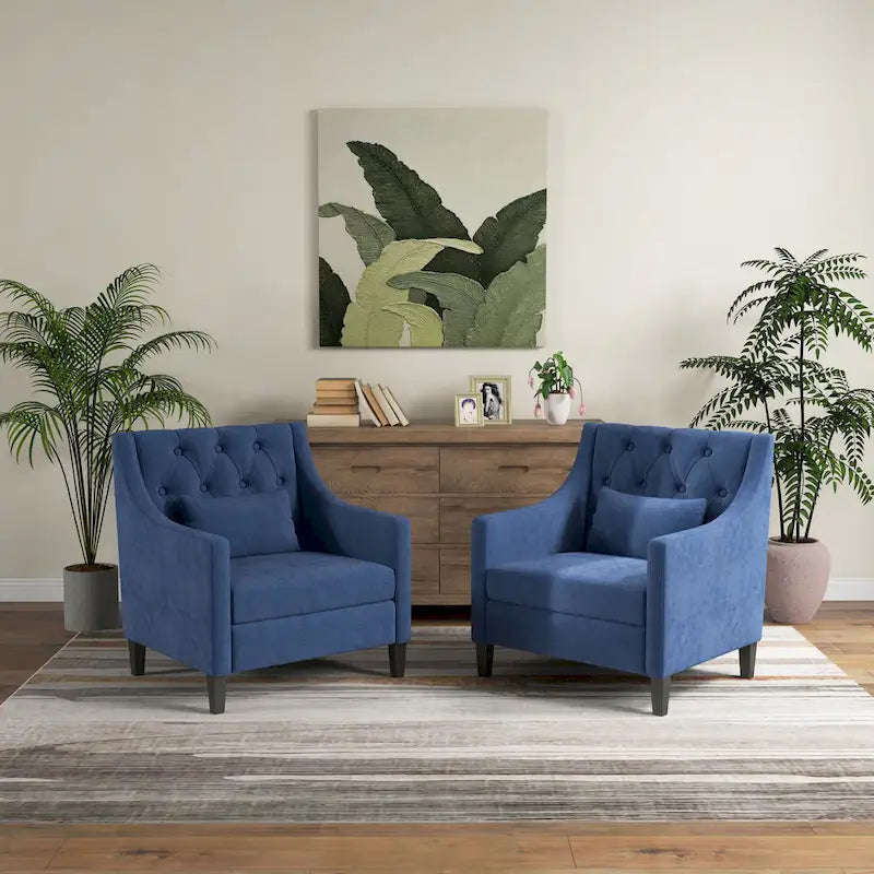 Sillón tapizado auxiliar con reposapiés – Disponible en azul, verde azulado oscuro y beige