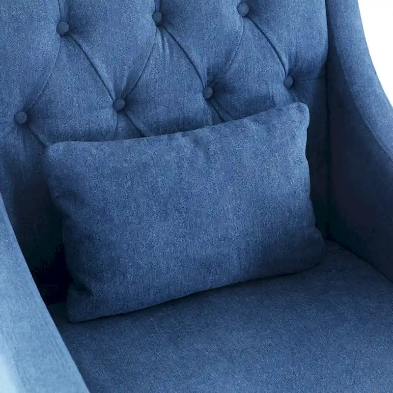 Sillón tapizado auxiliar con reposapiés – Disponible en azul, verde azulado oscuro y beige