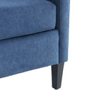 Sillón tapizado auxiliar con reposapiés – Disponible en azul, verde azulado oscuro y beige