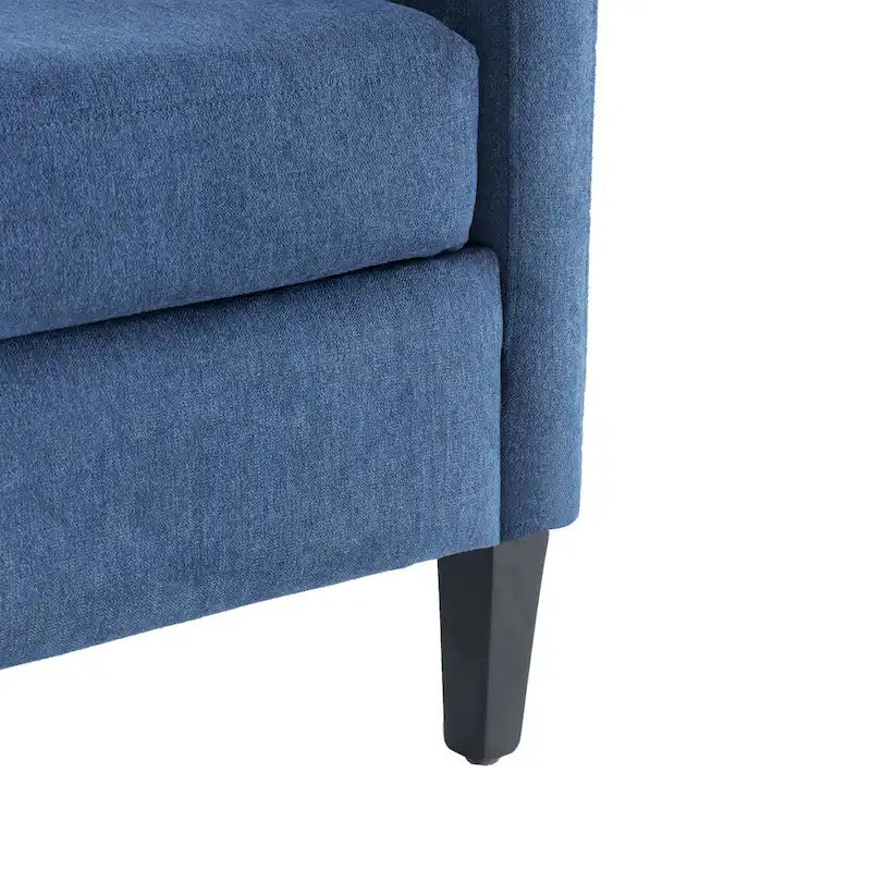 Sillón tapizado auxiliar con reposapiés – Disponible en azul, verde azulado oscuro y beige