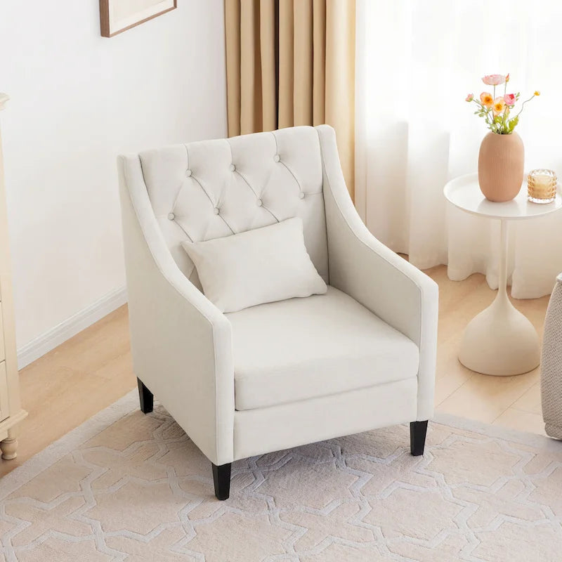 Sillón tapizado auxiliar con reposapiés – Disponible en azul, verde azulado oscuro y beige
