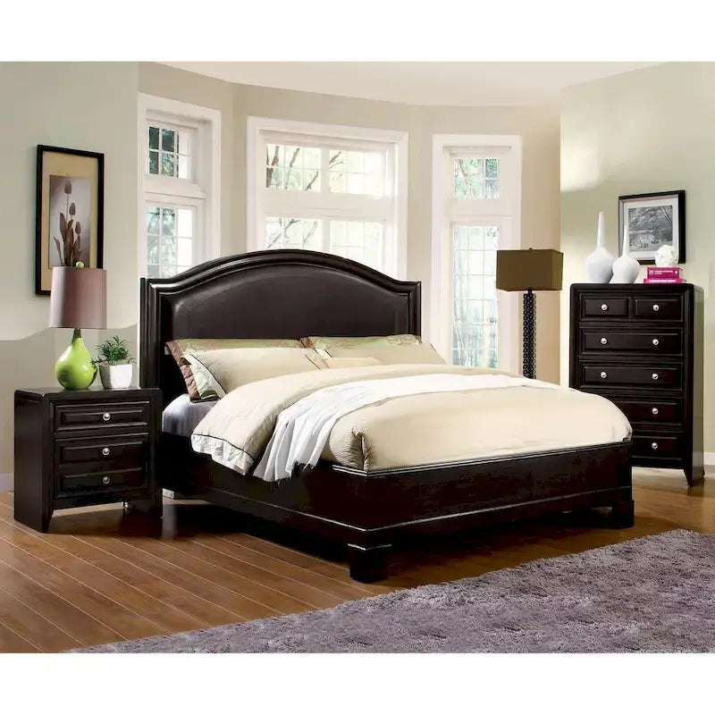 Cama de plataforma acolchada Espresso con cabecero tapizado