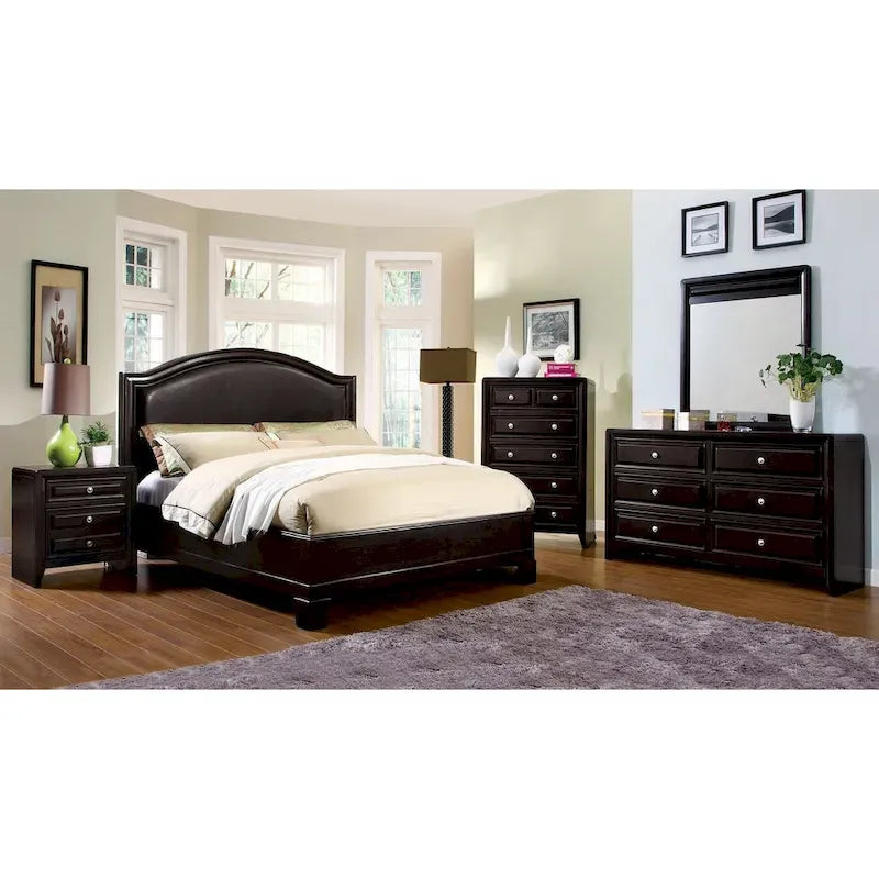 Cama de plataforma acolchada Espresso con cabecero tapizado