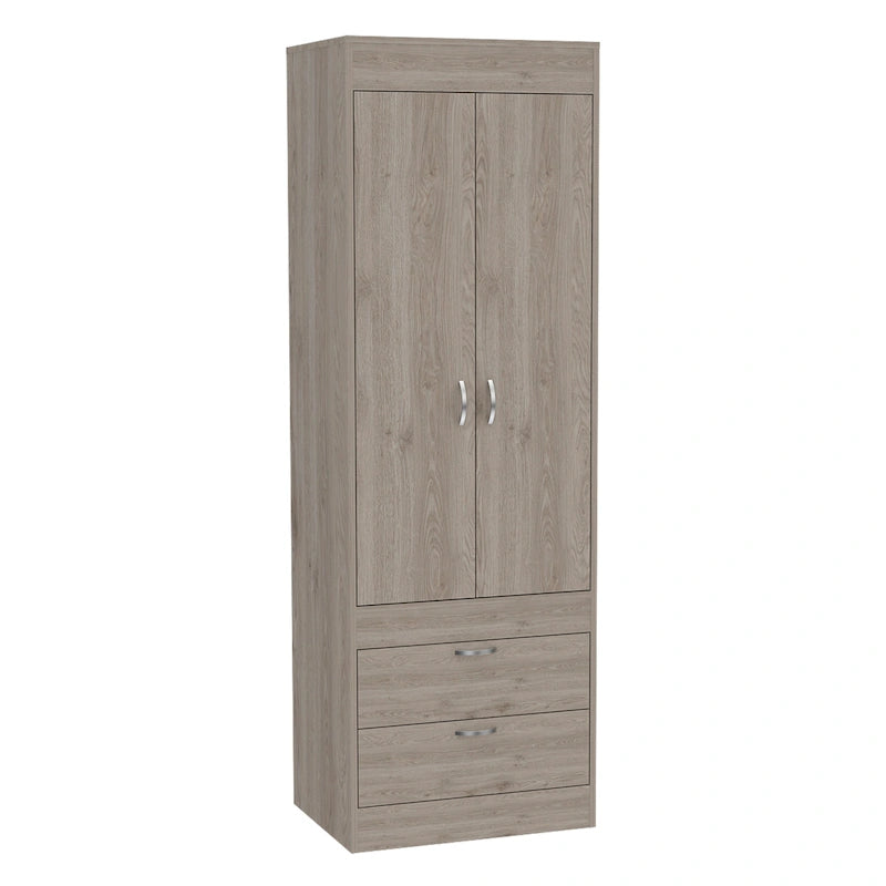 Armario Lisboa con puertas dobles, 2 cajones y barra para colgar
