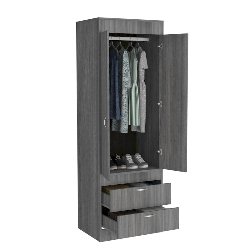 Armario Lisboa con puertas dobles, 2 cajones y barra para colgar