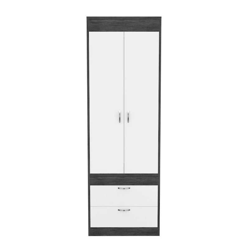 Armario Lisboa con puertas dobles, 2 cajones y barra para colgar