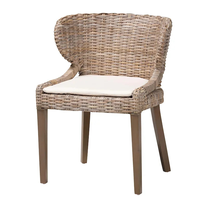 Silla de comedor de ratán y madera de caoba - Gris