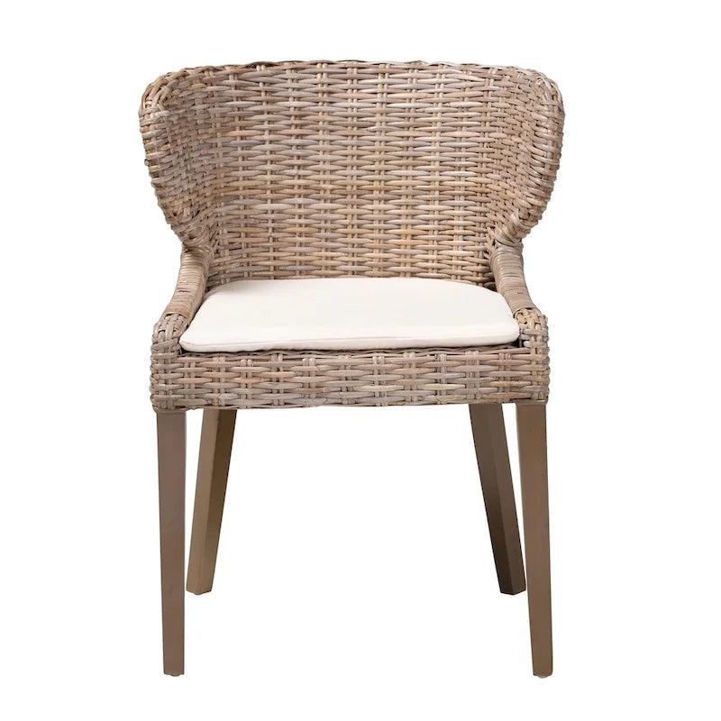 Silla de comedor de ratán y madera de caoba - Gris