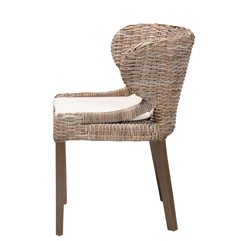 Silla de comedor de ratán y madera de caoba - Gris
